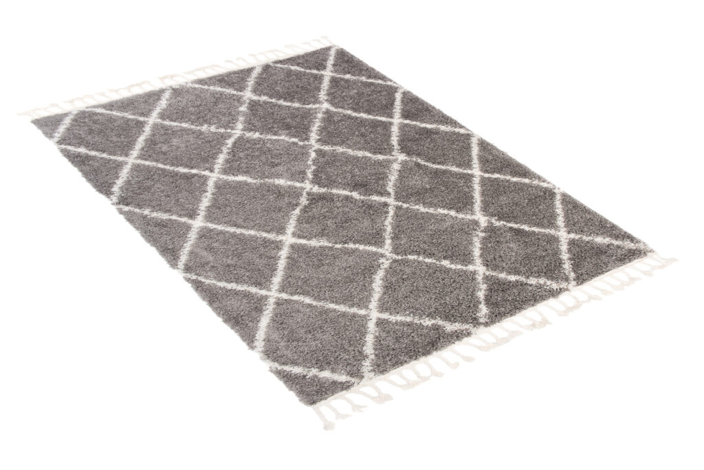 Tappeto Boho con Frange Grigio Rombi Shaggy