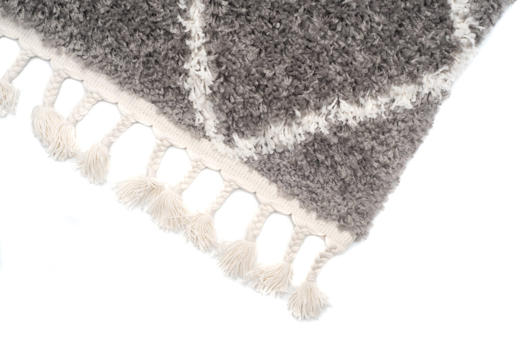 Tappeto Boho con Frange Grigio Rombi Shaggy