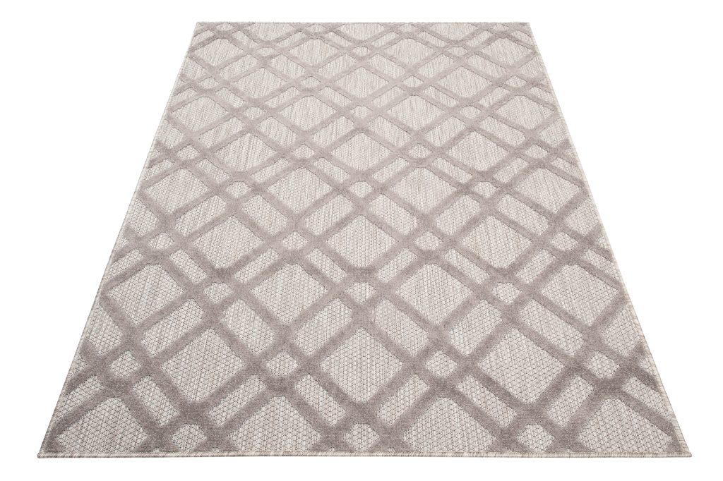 Tappeto Esterno Patio Beige Grigio a Scacchi