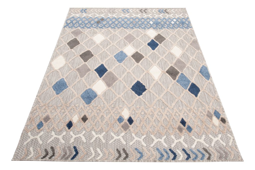 Tappeto Esterno Patio Grigio Blu Etnico