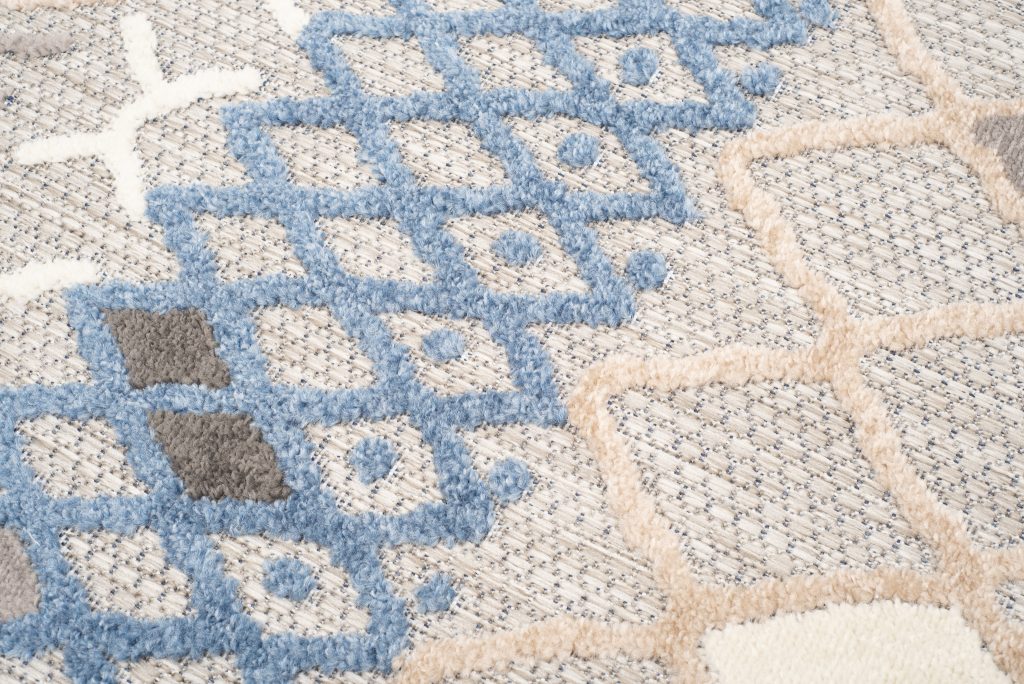 Tappeto Esterno Patio Grigio Blu Etnico