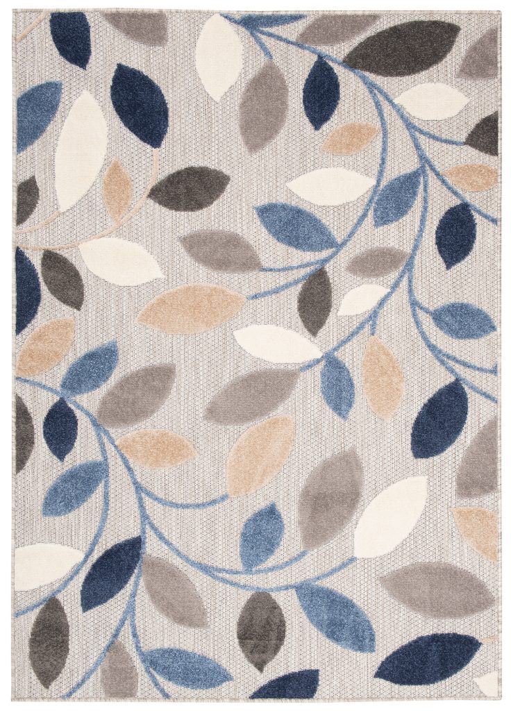 Tappeto Esterno Patio Grigio Blu Foglie