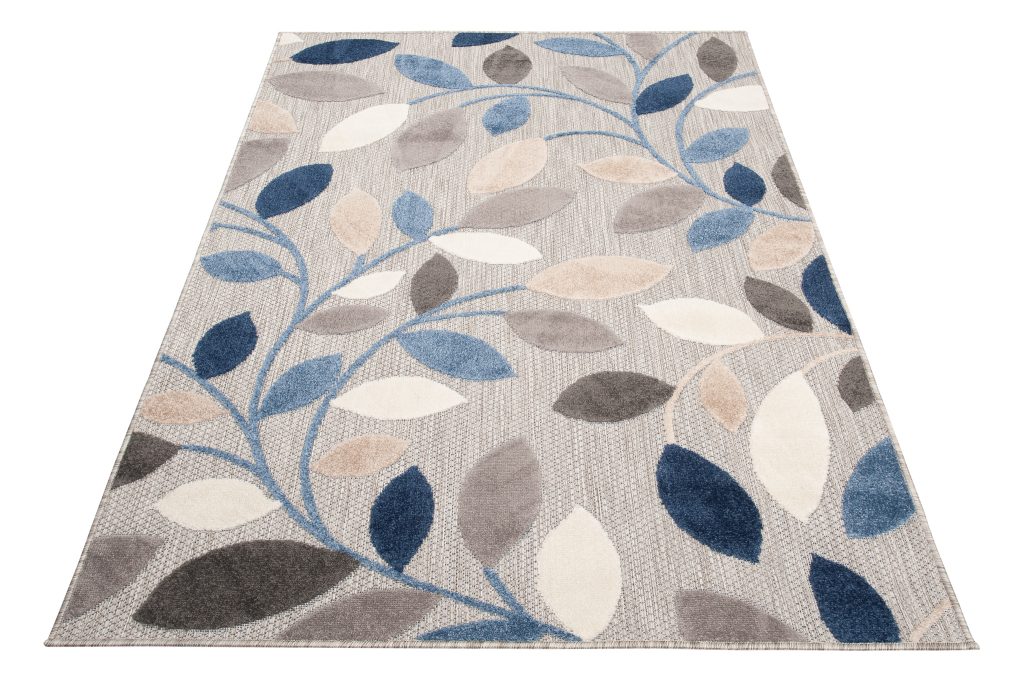 Tappeto Esterno Patio Grigio Blu Foglie