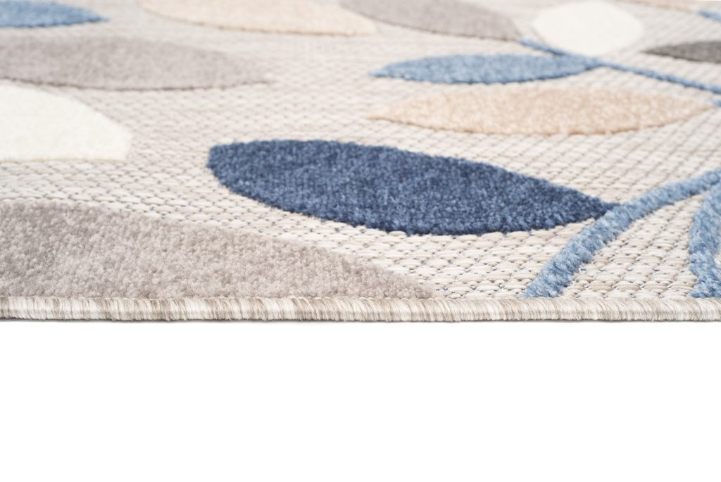 Tappeto Esterno Patio Grigio Blu Foglie