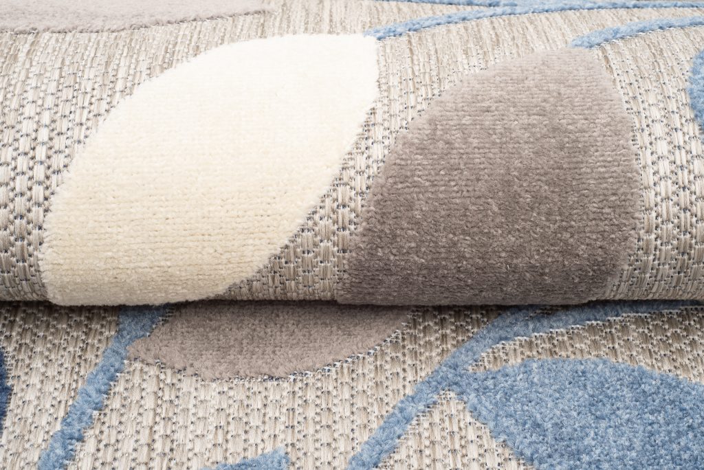 Tappeto Esterno Patio Grigio Blu Foglie