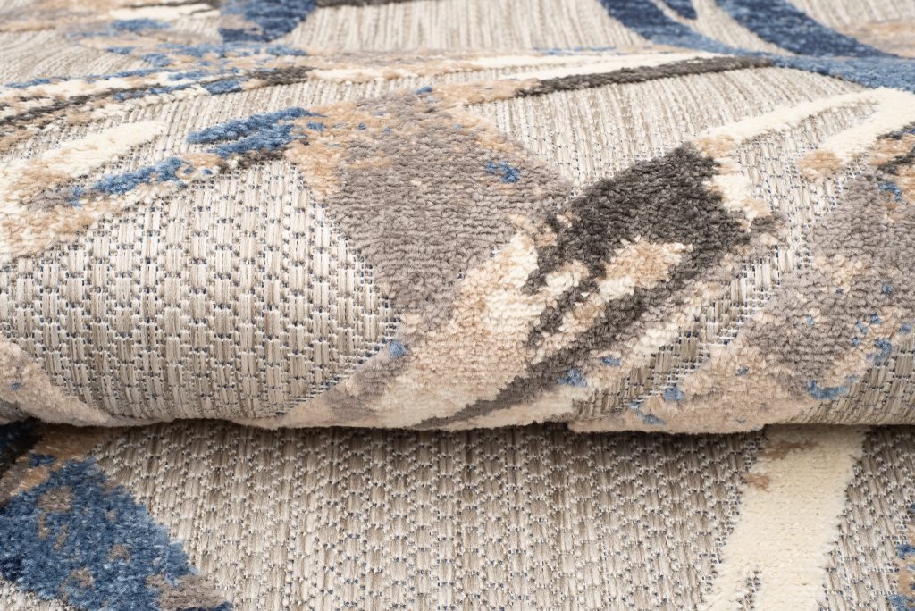 Tappeto Esterno Patio Grigio Blu Foglie