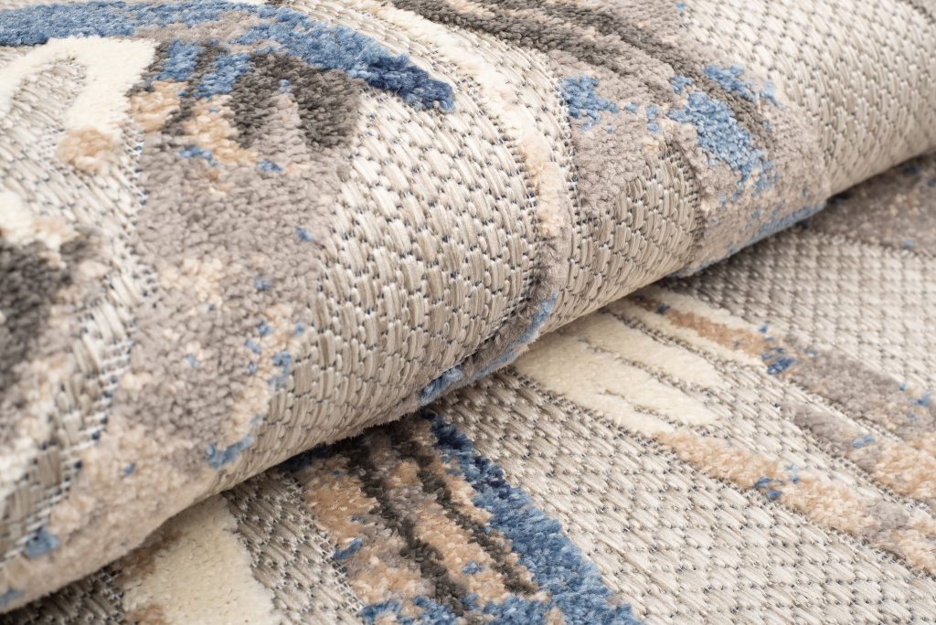 Tappeto Esterno Patio Grigio Blu Foglie