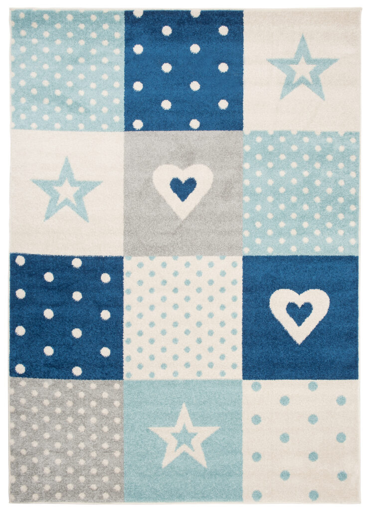 Tappeto Lazur Grigio Blu Quadrati per Bambini
