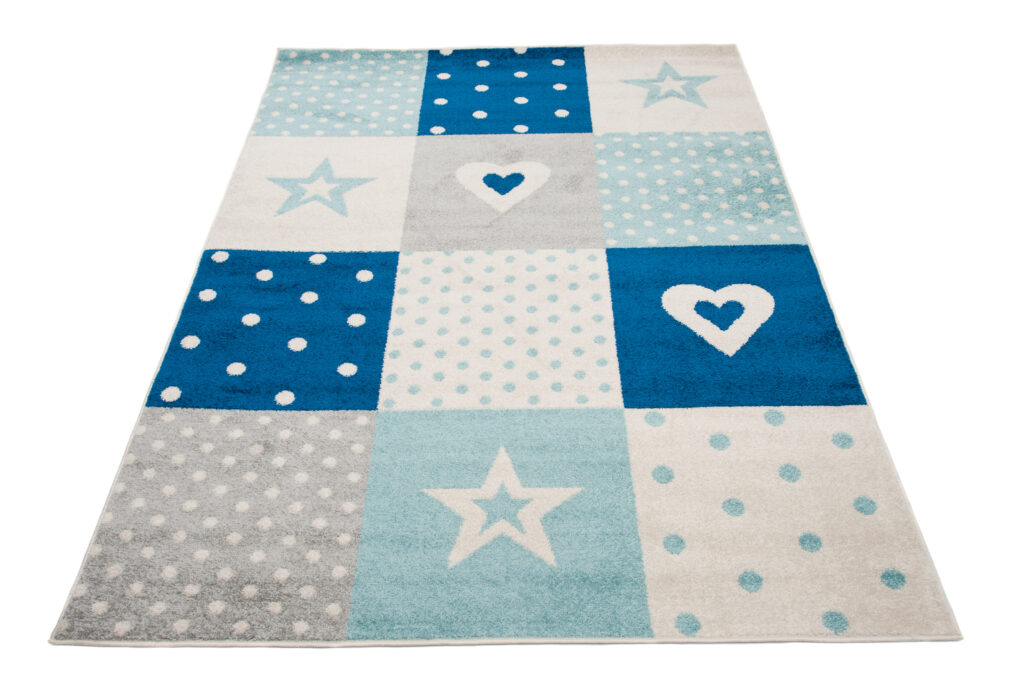 Tappeto Lazur Grigio Blu Quadrati per Bambini