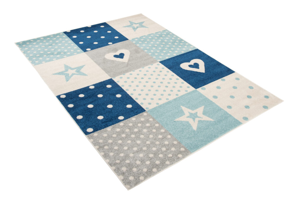 Tappeto Lazur Grigio Blu Quadrati per Bambini