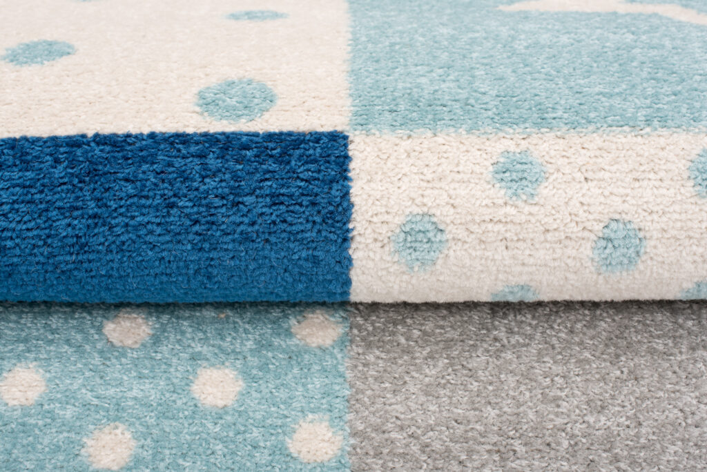 Tappeto Lazur Grigio Blu Quadrati per Bambini