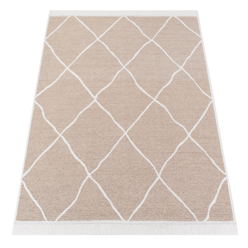 Tappeto Azteca Cotone Beige Rombi con Frange