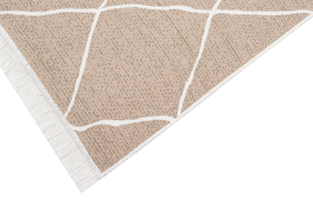Tappeto Azteca Cotone Beige Rombi con Frange