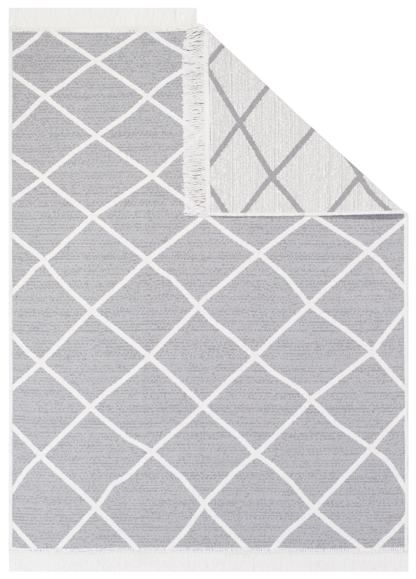 Tappeto Azteca Cotone Grigio Rombi con Frange