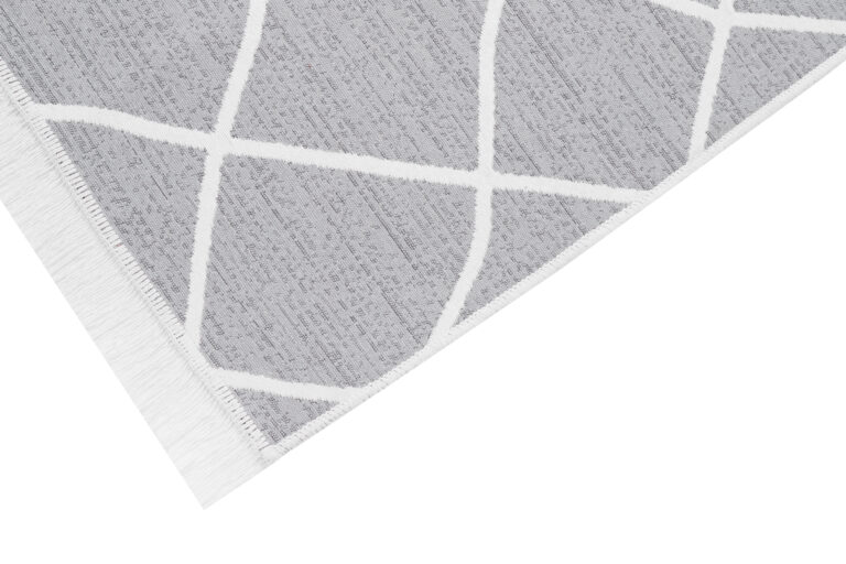 Tappeto Azteca Cotone Grigio Rombi con Frange