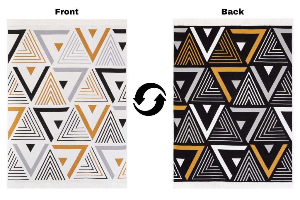 Tappeto Azteca Cotone Bianco Nero Giallo con Frange