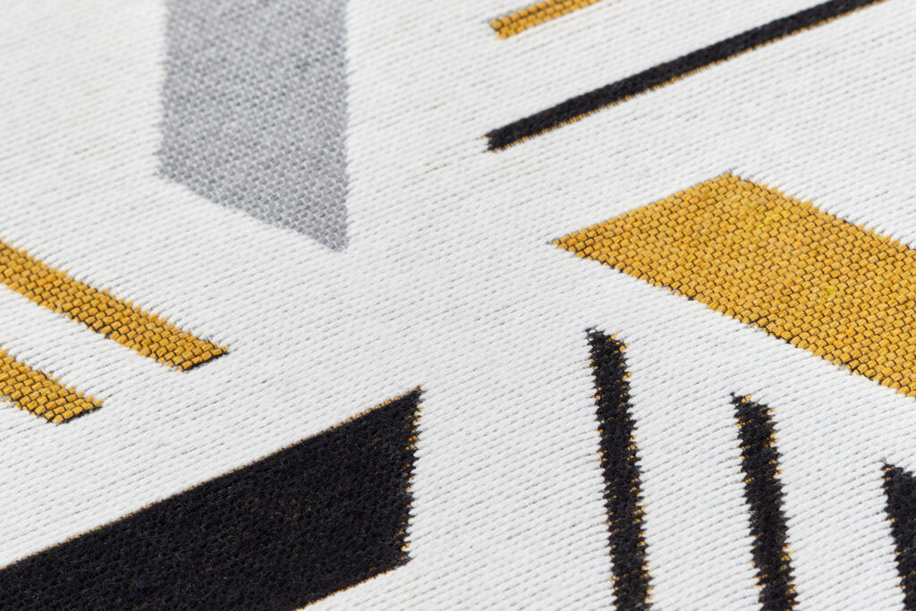Tappeto Azteca Cotone Bianco Nero Giallo con Frange