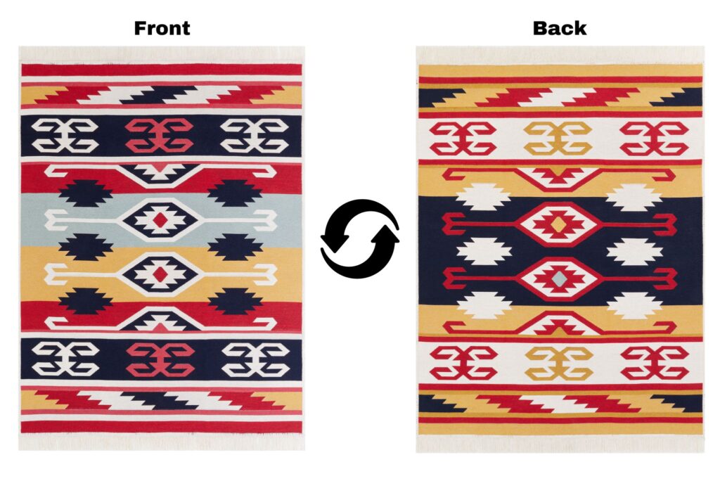 Tappeto Azteca Cotone Rosso Blu con Frange