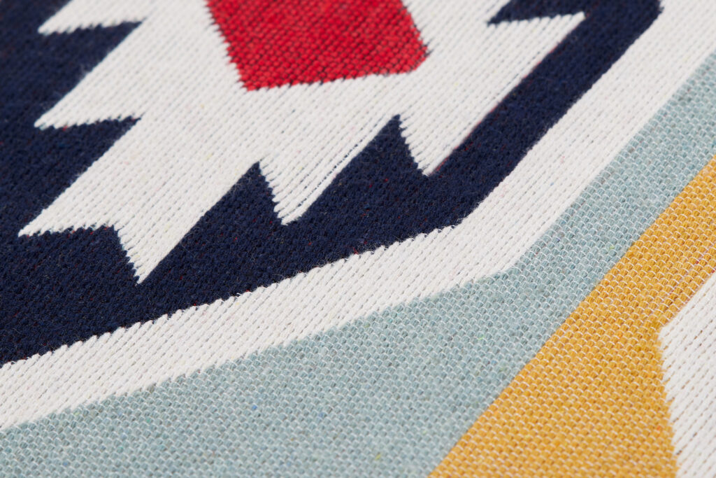 Tappeto Azteca Cotone Rosso Blu con Frange