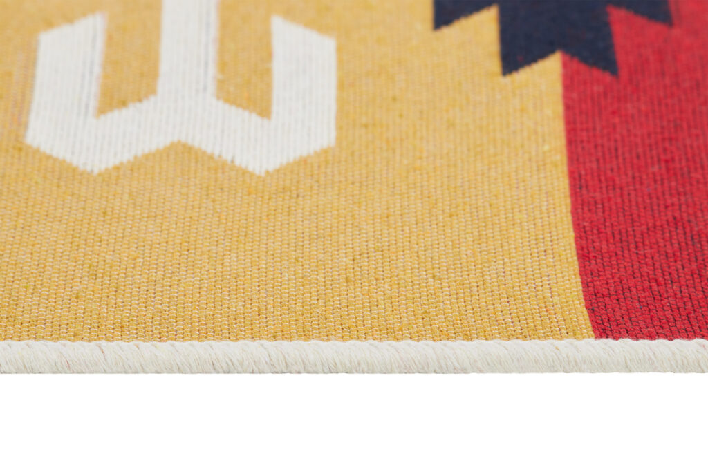 Tappeto Azteca Cotone Rosso Blu con Frange