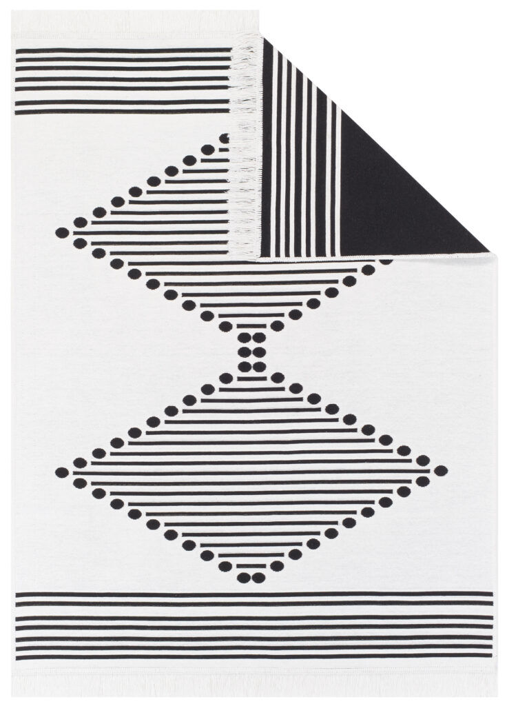 Tappeto Azteca Cotone Bianco Nero con Frange