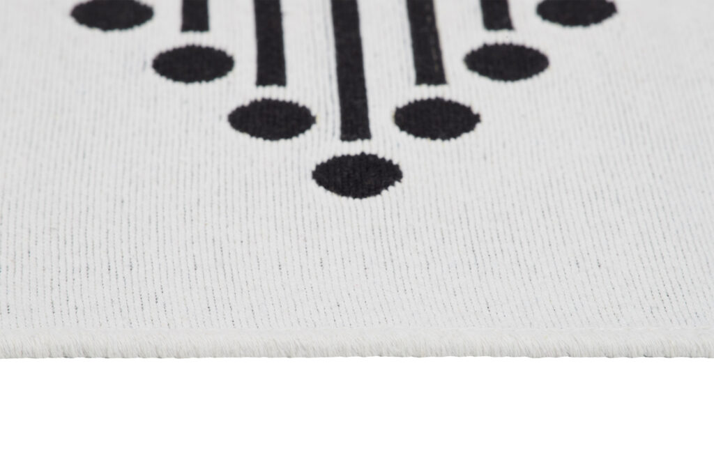 Tappeto Azteca Cotone Bianco Nero con Frange