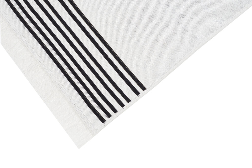 Tappeto Azteca Cotone Bianco Nero con Frange