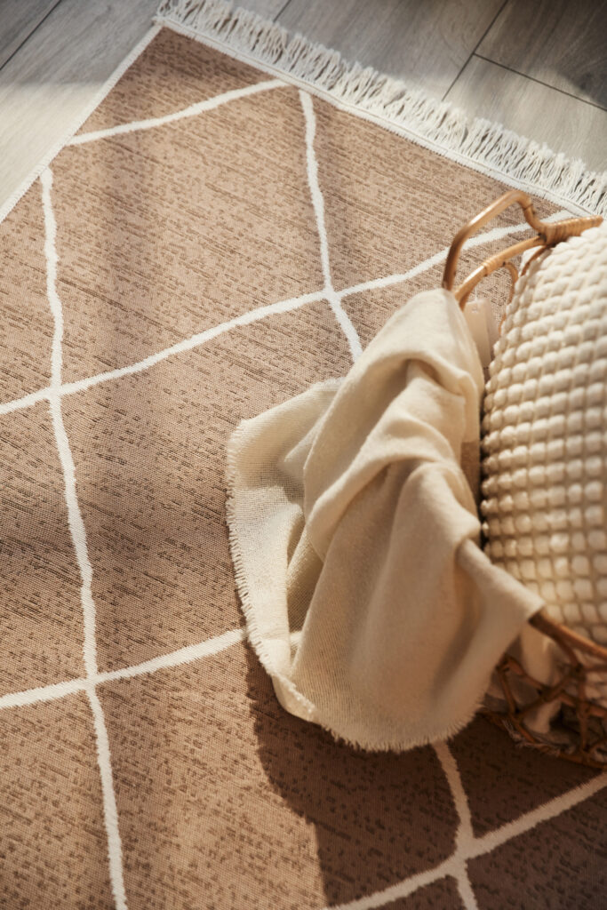 Tappeto Azteca Cotone Beige Rombi con Frange