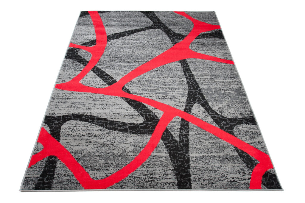 Tappeto Qmega Grigio Nero Rosso Astratto