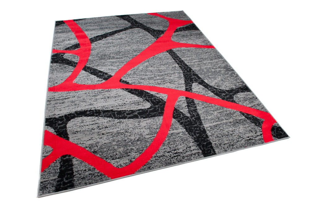 Tappeto Qmega Grigio Nero Rosso Astratto