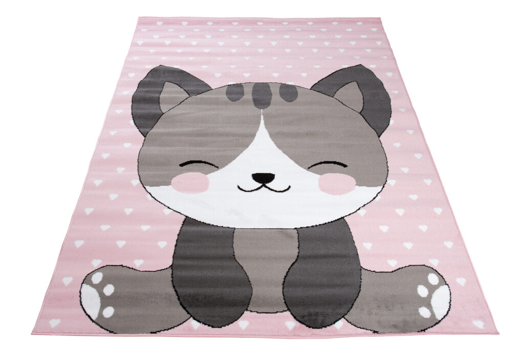 Tappeto Per Bambini Pinky Rosa Grigio Gatto