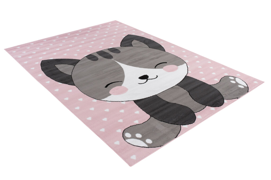 Tappeto Per Bambini Pinky Rosa Grigio Gatto