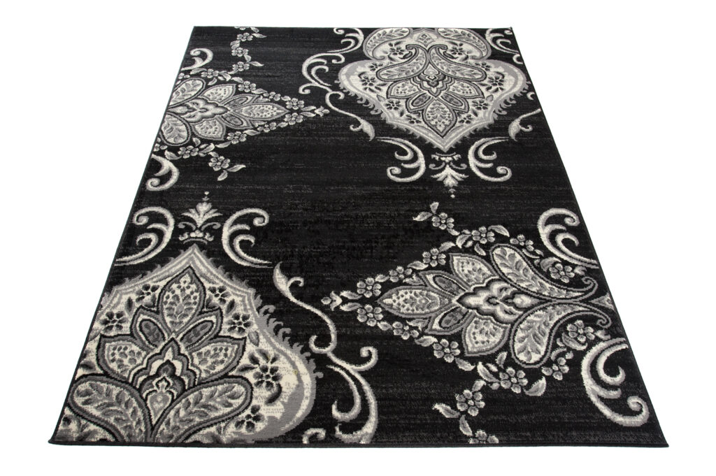 Tappeto Qmega Nero Grigio Vintage Floreale