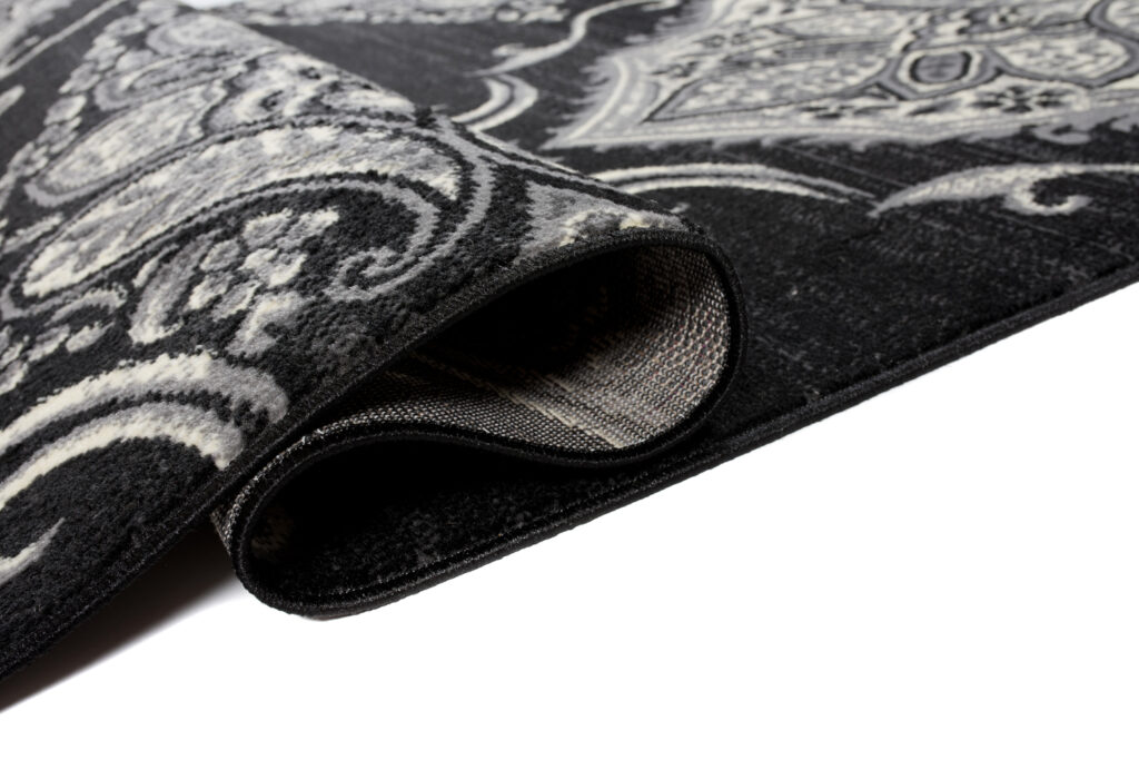 Tappeto Qmega Nero Grigio Vintage Floreale
