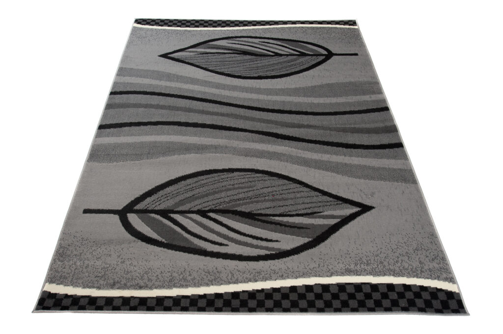 Tappeto Qmega Grigio Nero Moderno Foglie