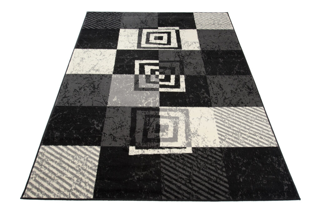 Tappeto Qmega a Quadri Nero Grigio Bianco Geometrico