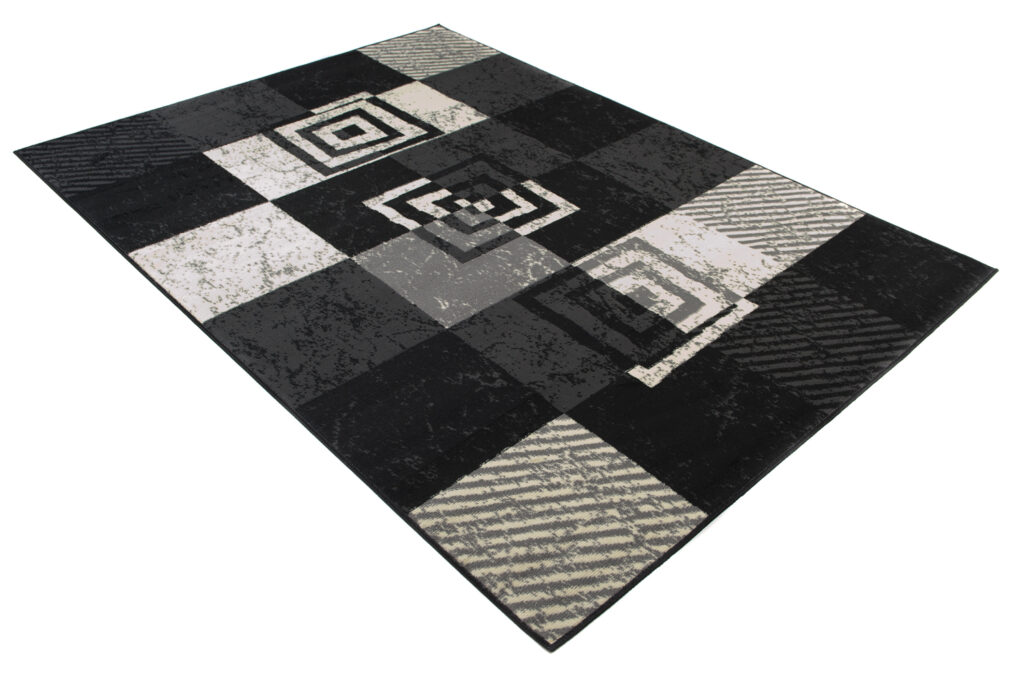 Tappeto Qmega a Quadri Nero Grigio Bianco Geometrico