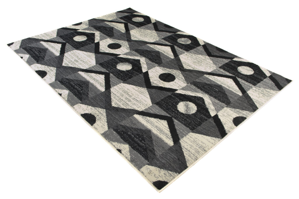 Tappeto Qmega Geometrico Nero Grigio Cerchi a Zigzag