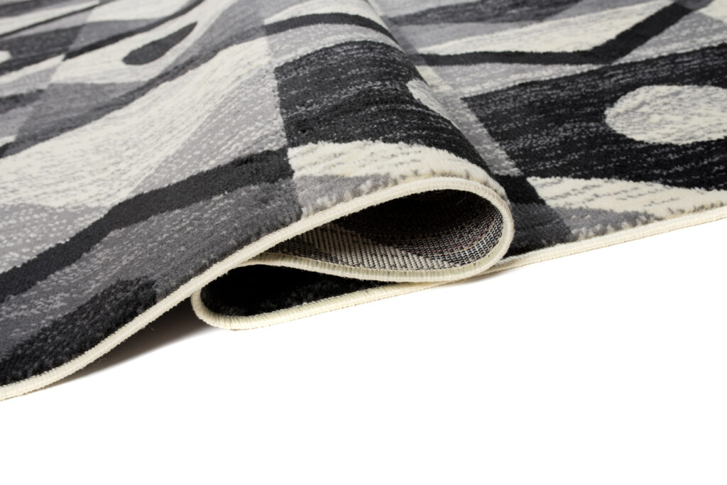Tappeto Qmega Geometrico Nero Grigio Cerchi a Zigzag