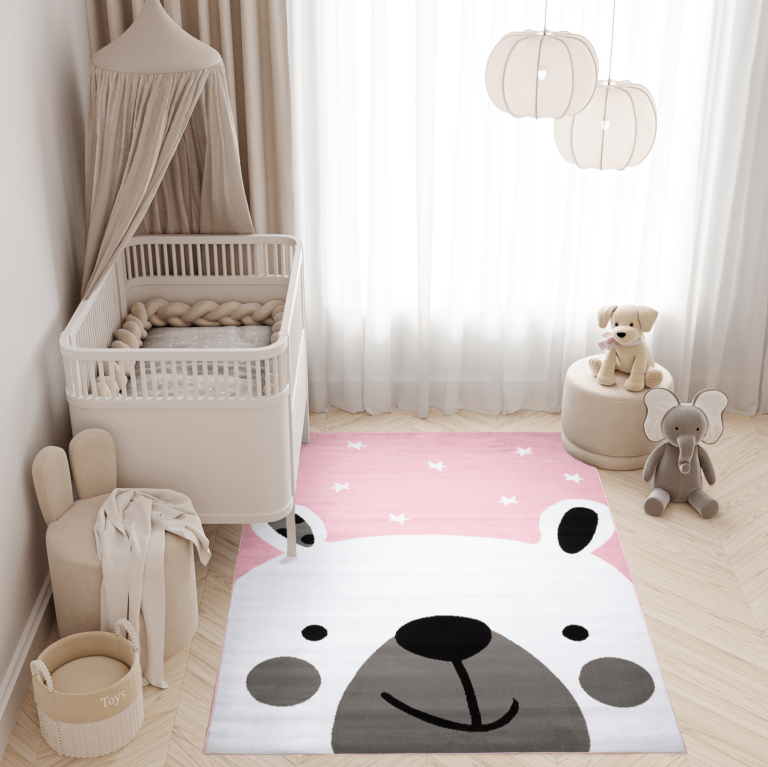 Tappeto Per Bambini Pinky Rosa Bianco Orsetto