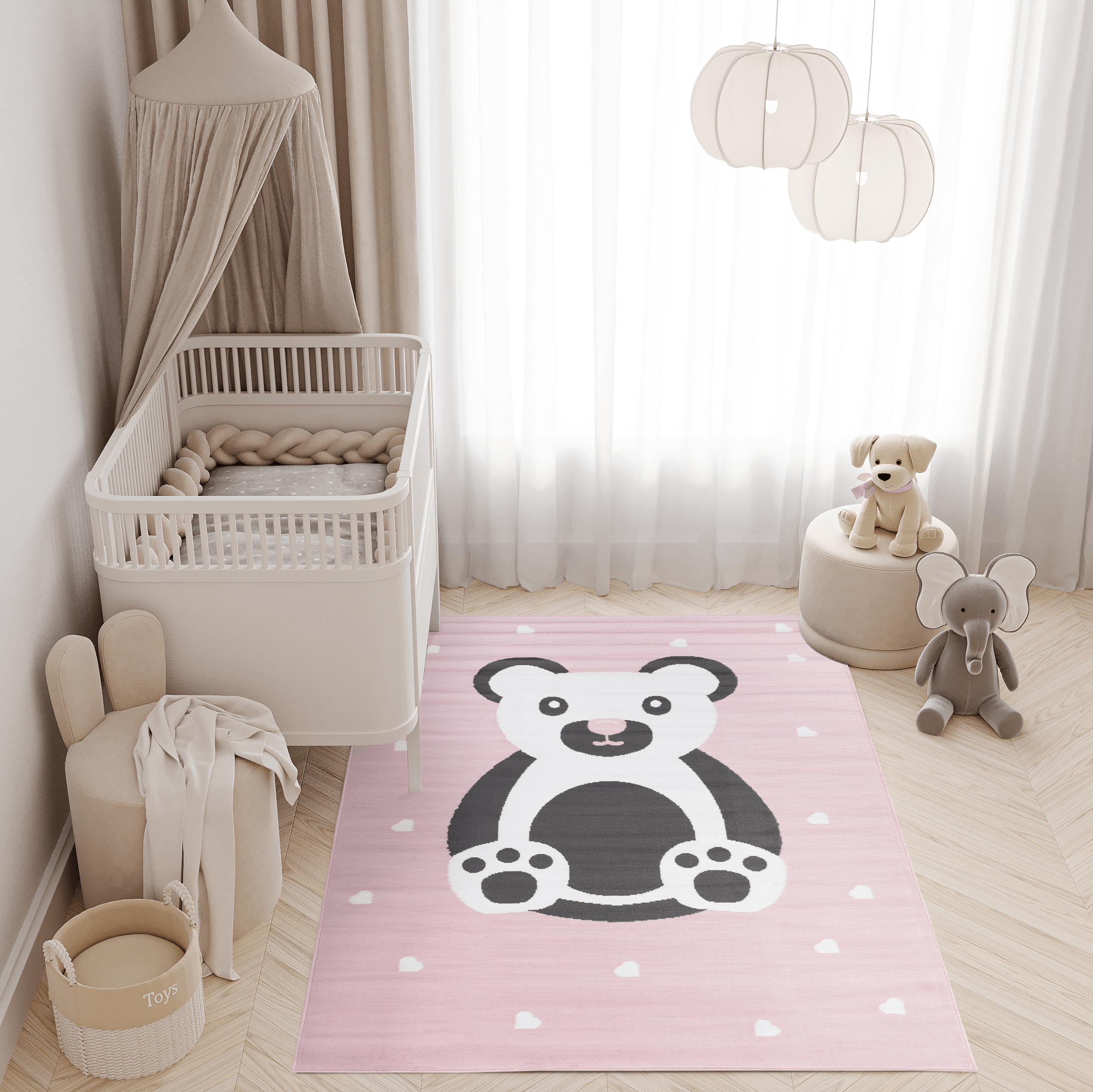 Tappeto Per Bambini Pinky Rosa Grigio Orsetto