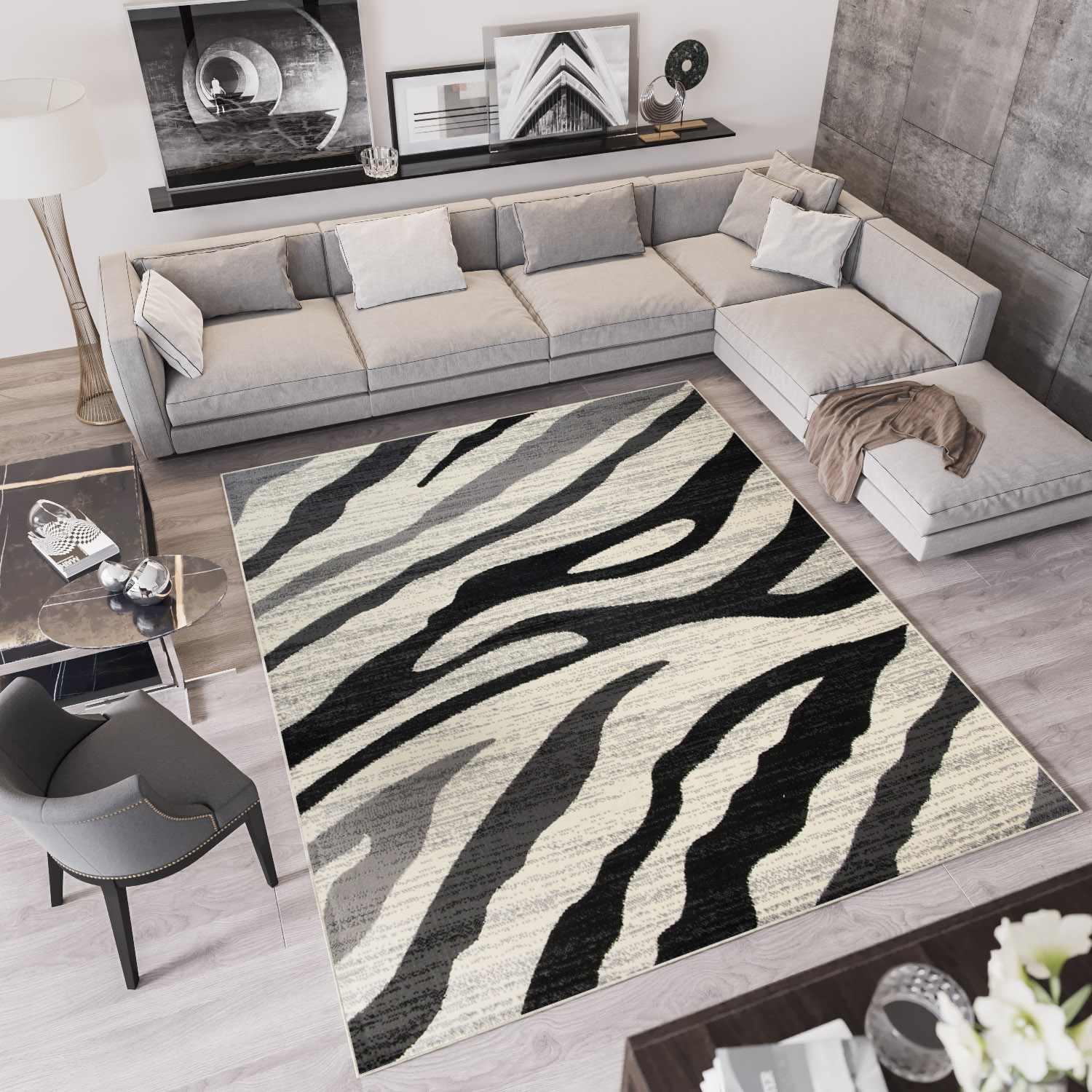 Tappeto Qmega Grigio Nero Geometrico Zebra