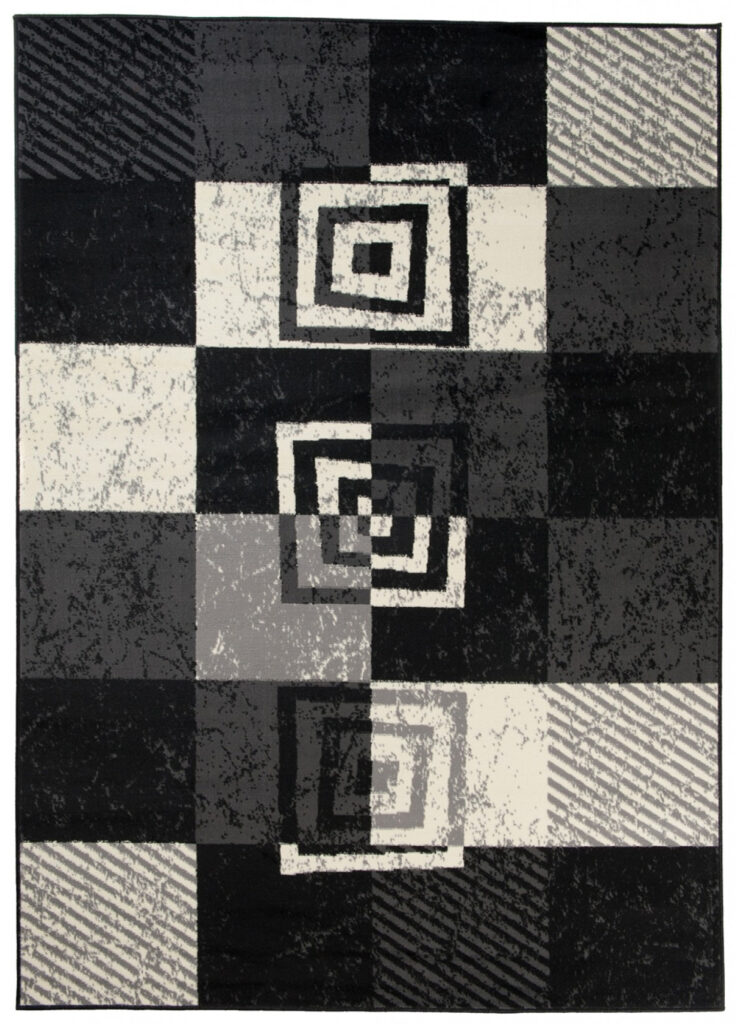 Tappeto Qmega a Quadri Nero Grigio Bianco Geometrico
