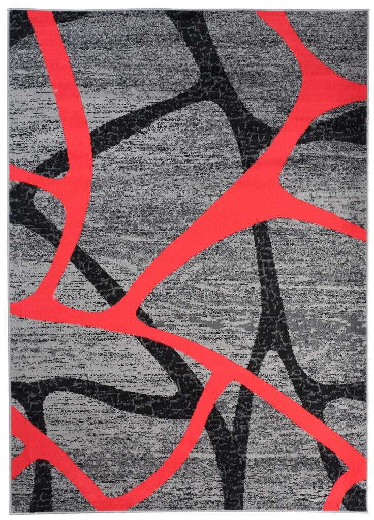 Tappeto Qmega Grigio Nero Rosso Astratto