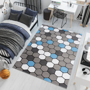 Tappeto Per Bambini Pinky Grigio Blu Esagoni