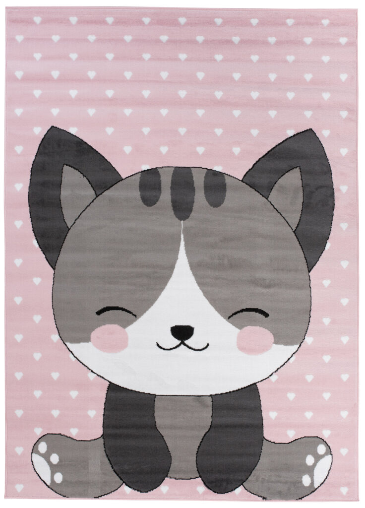 Tappeto Per Bambini Pinky Rosa Grigio Gatto