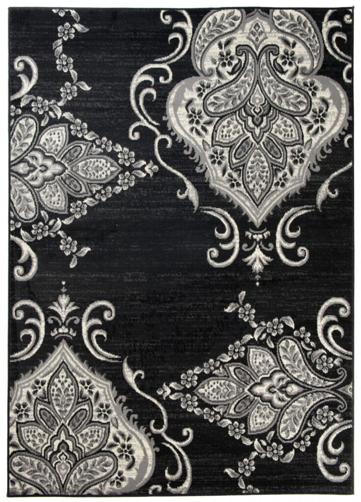 Tappeto Qmega Nero Grigio Vintage Floreale