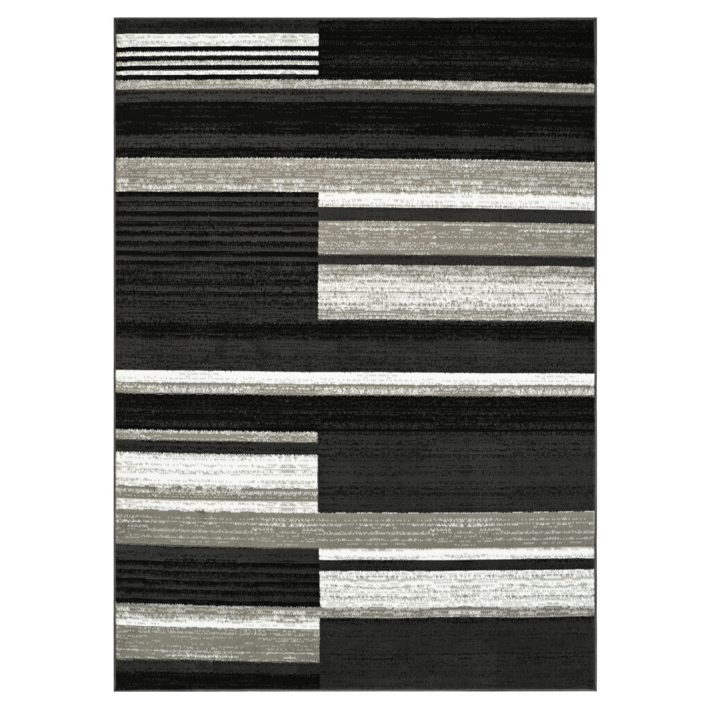 Tappeto Qmega Geometrico Nero Grigio Bianco a Strisce