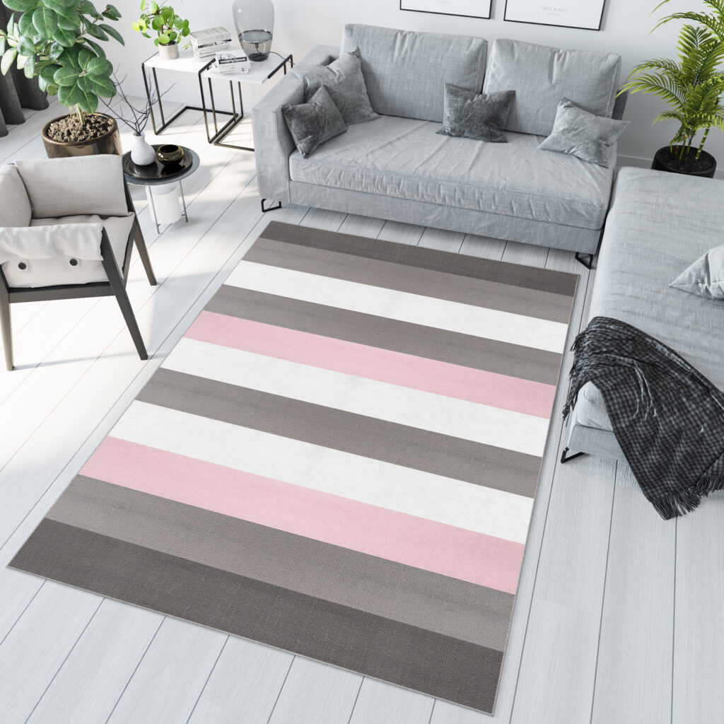 Tappeto Per Bambini Pinky Grigio Rosa Strisce
