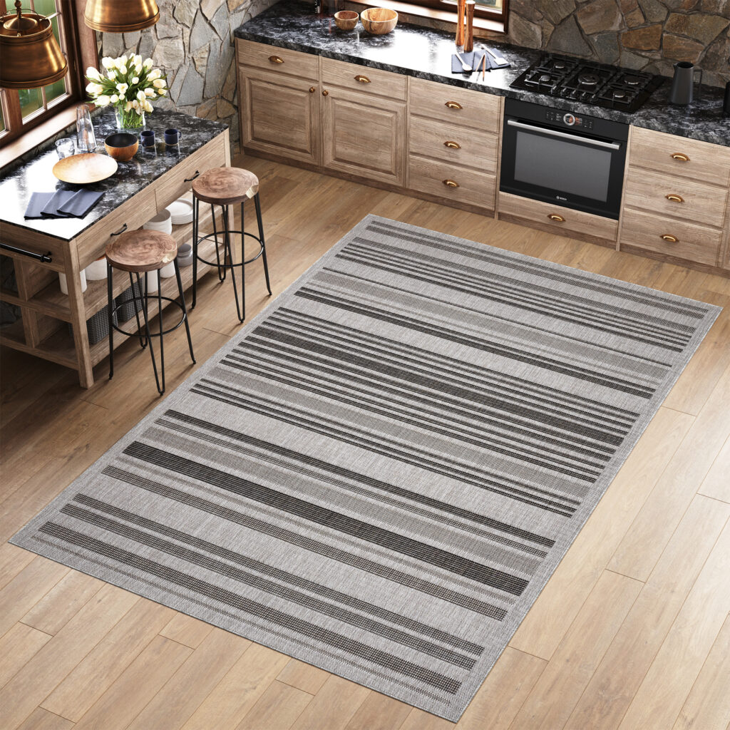 Tappeto Melissa Grigio Nero Strisce Interno Esterno